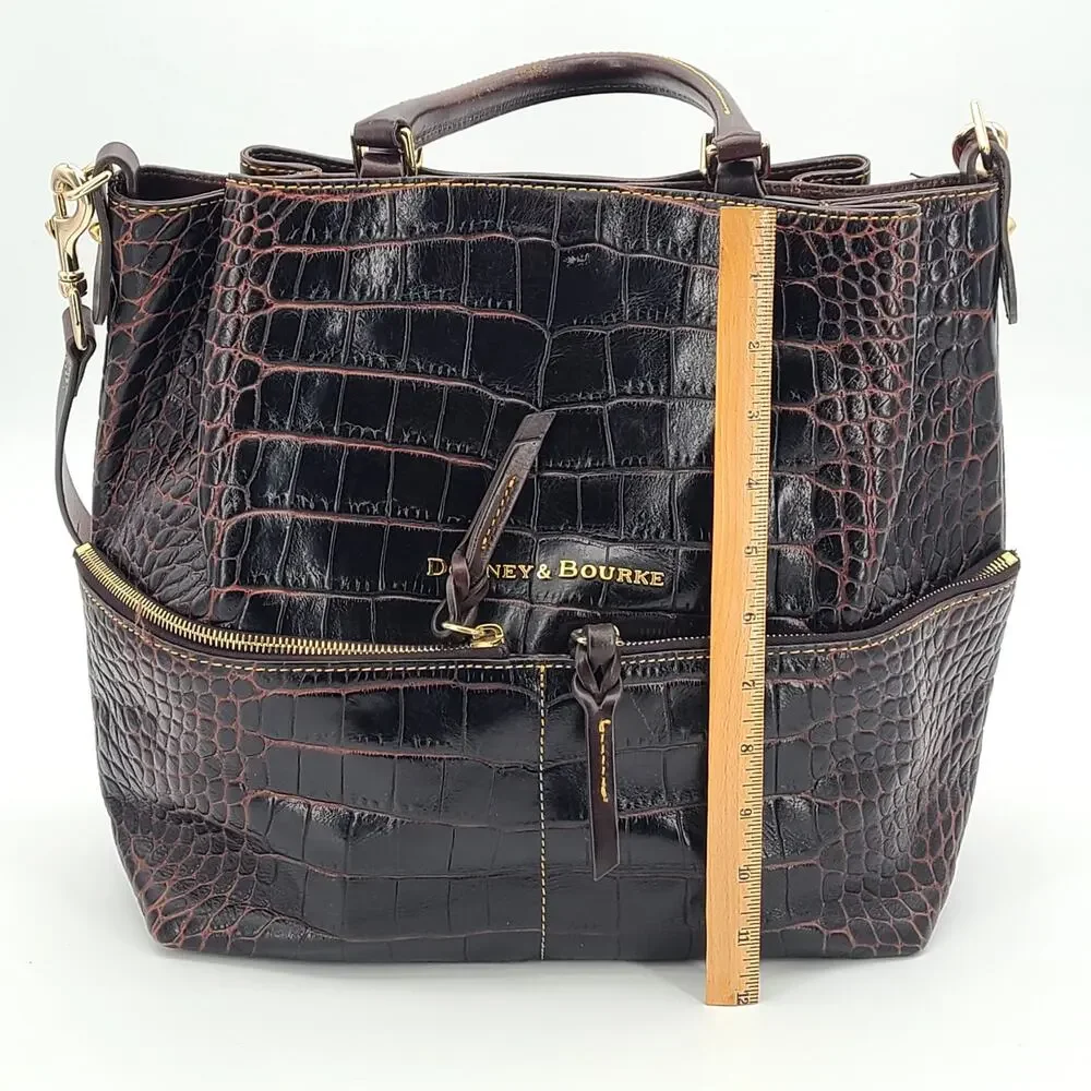 Dooney & Bourke Dillen Croco Leather Satchel - Espresso Dark Brown Bag - Picture 6 of 16